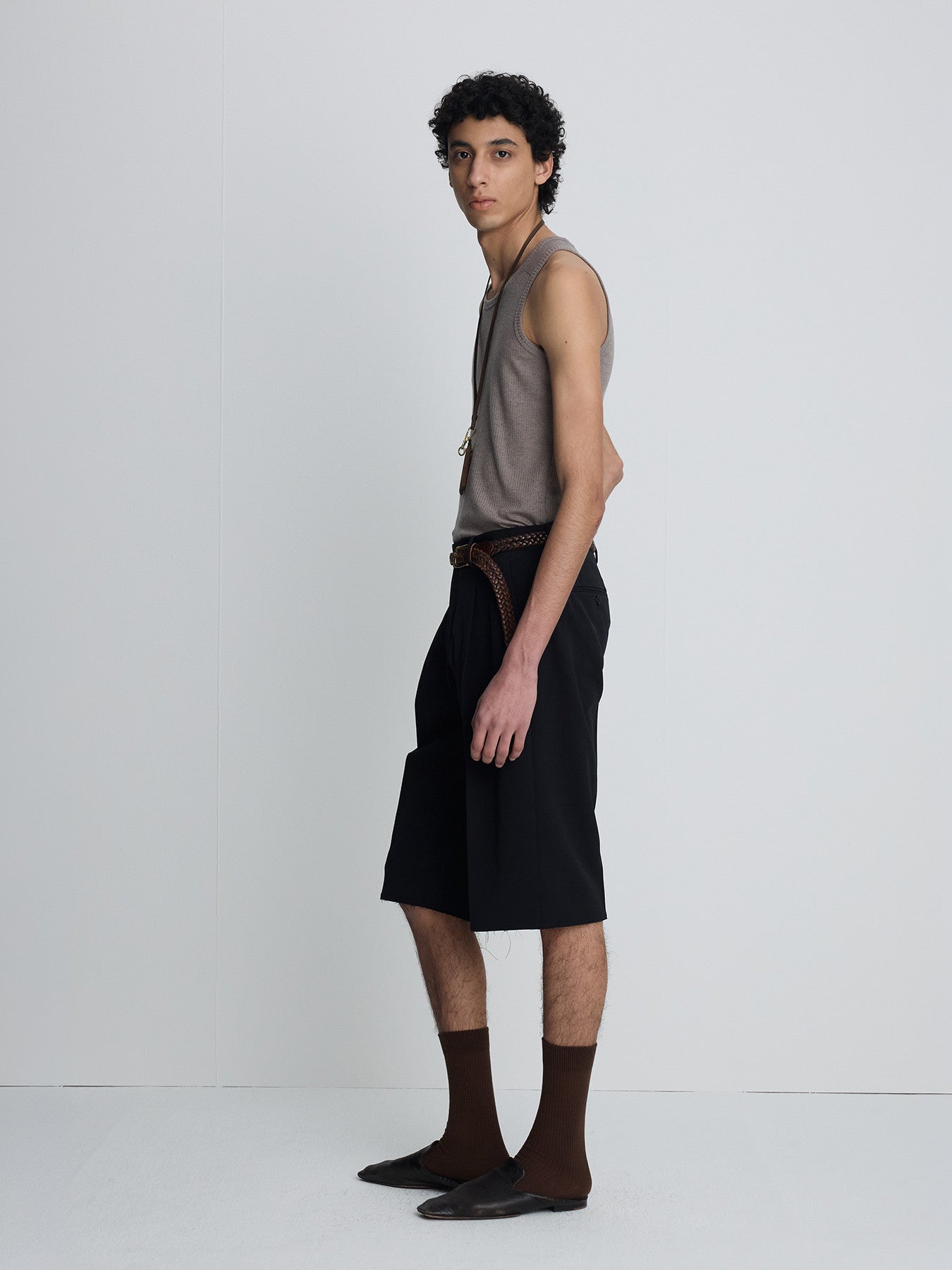 Tonywack - Silk Lyocell Rib Tank Top Japanese Fabric (Taupe) product image 3 | TRAB K-Fashion Australia