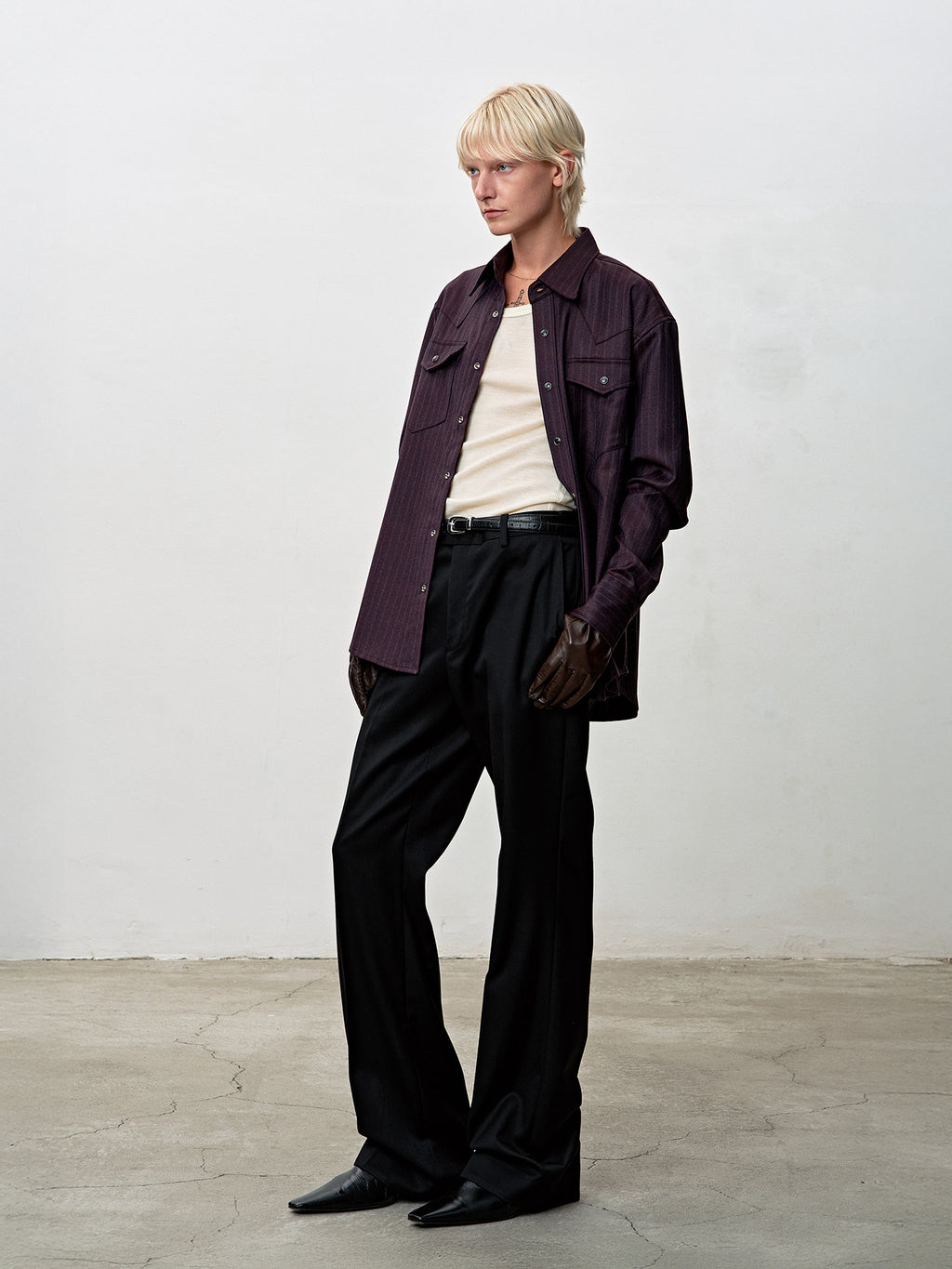 Tonywack - Striped Wool Western Shirt (Dark Burgundy) product image 6 | TRAB K-Fashion Australia