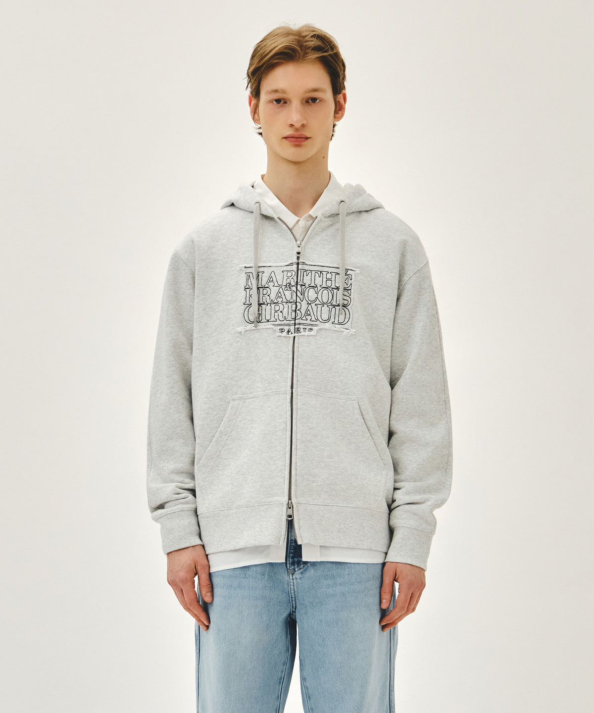 Marithe & Francois Girbaud - Classic Logo Applique Hoodie Zipup (Light Heather Gray) product image 1 | TRAB K-Fashion Australia