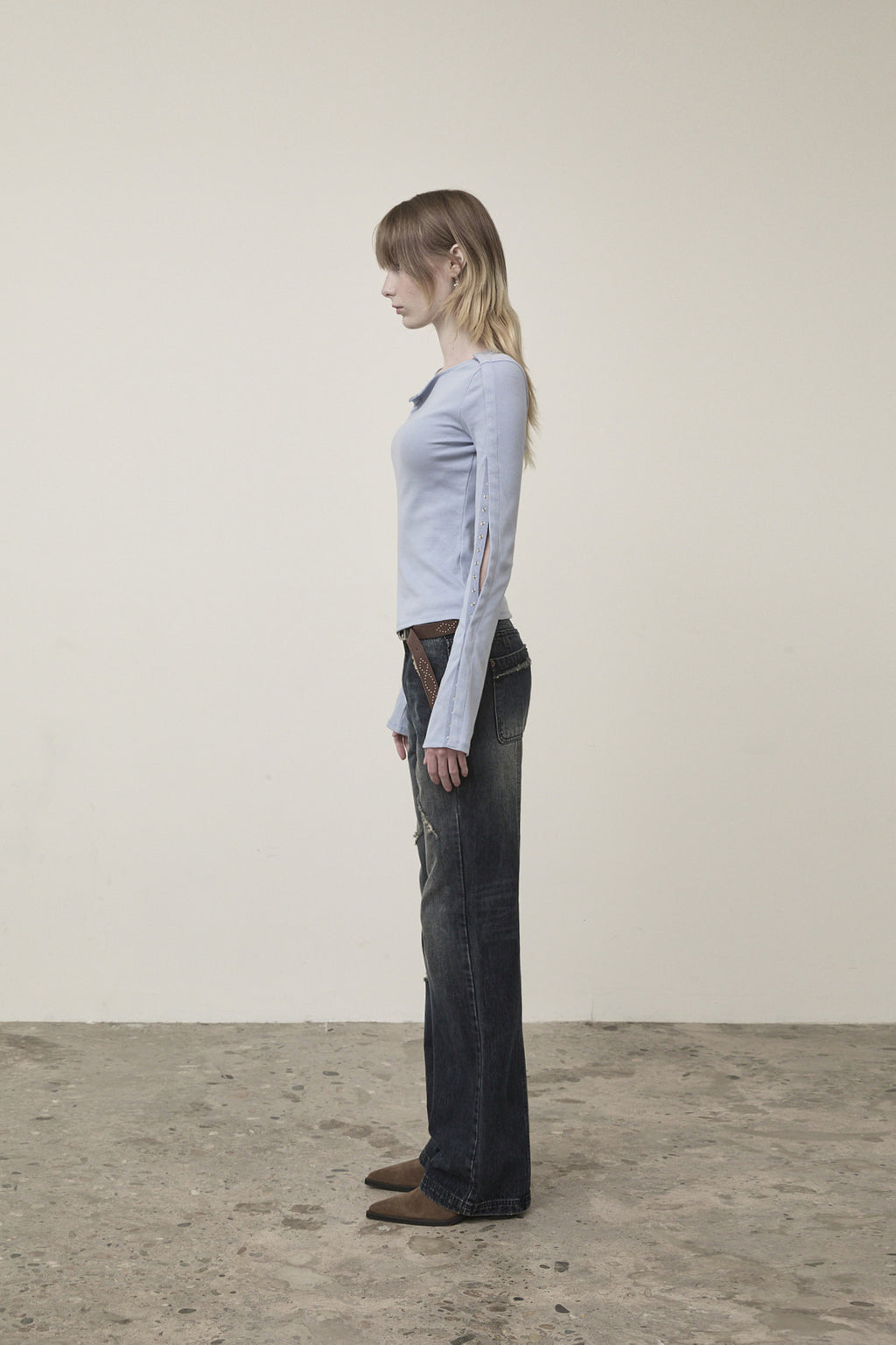 Matin Kim - Semi Boots Cut Washed Denim Pants (Navy) product image 8 | TRAB K-Fashion Australia