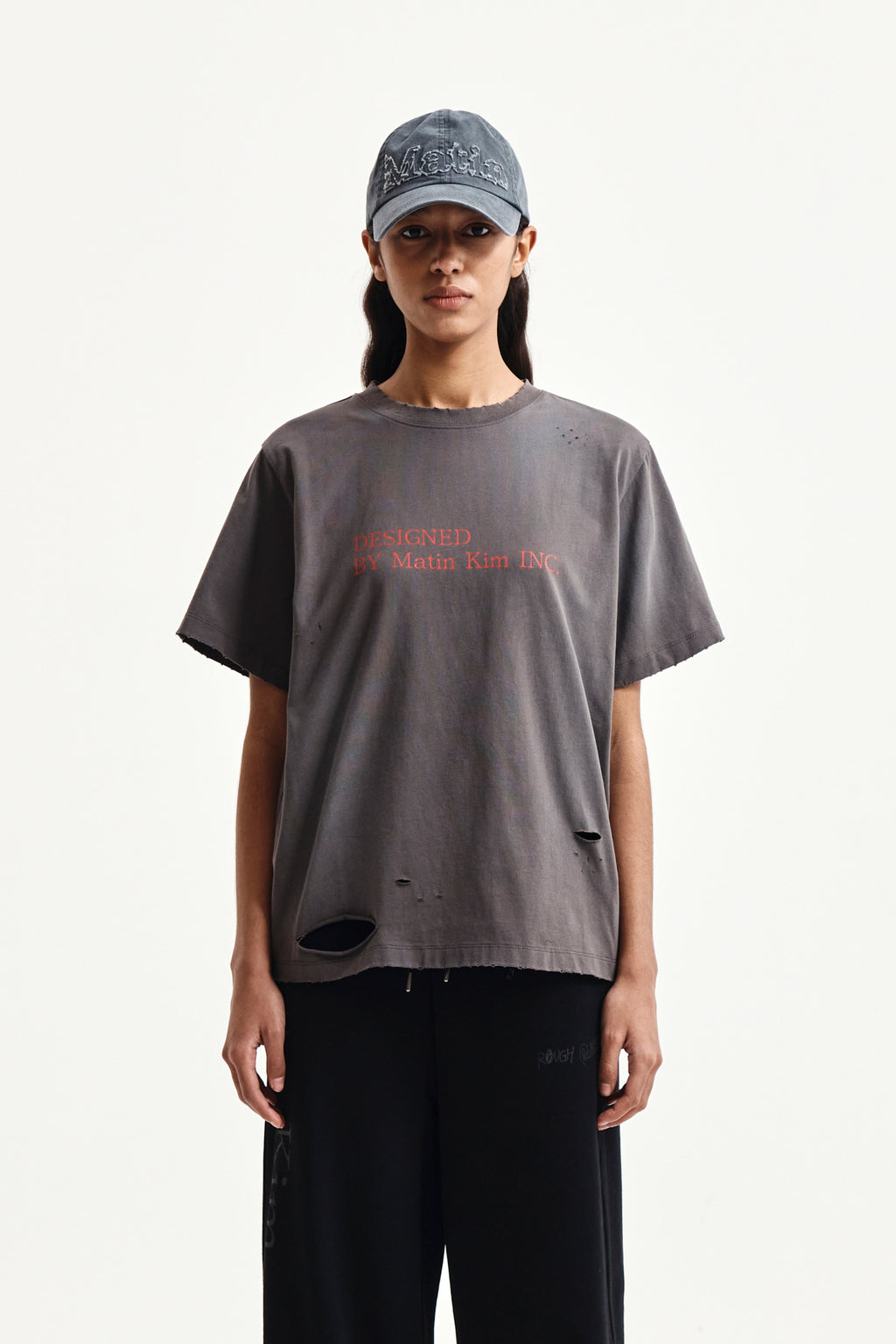 Matin Kim - Spray Washed Lettering Damaged Top (Charcoal) product image 5 | TRAB K-Fashion Australia