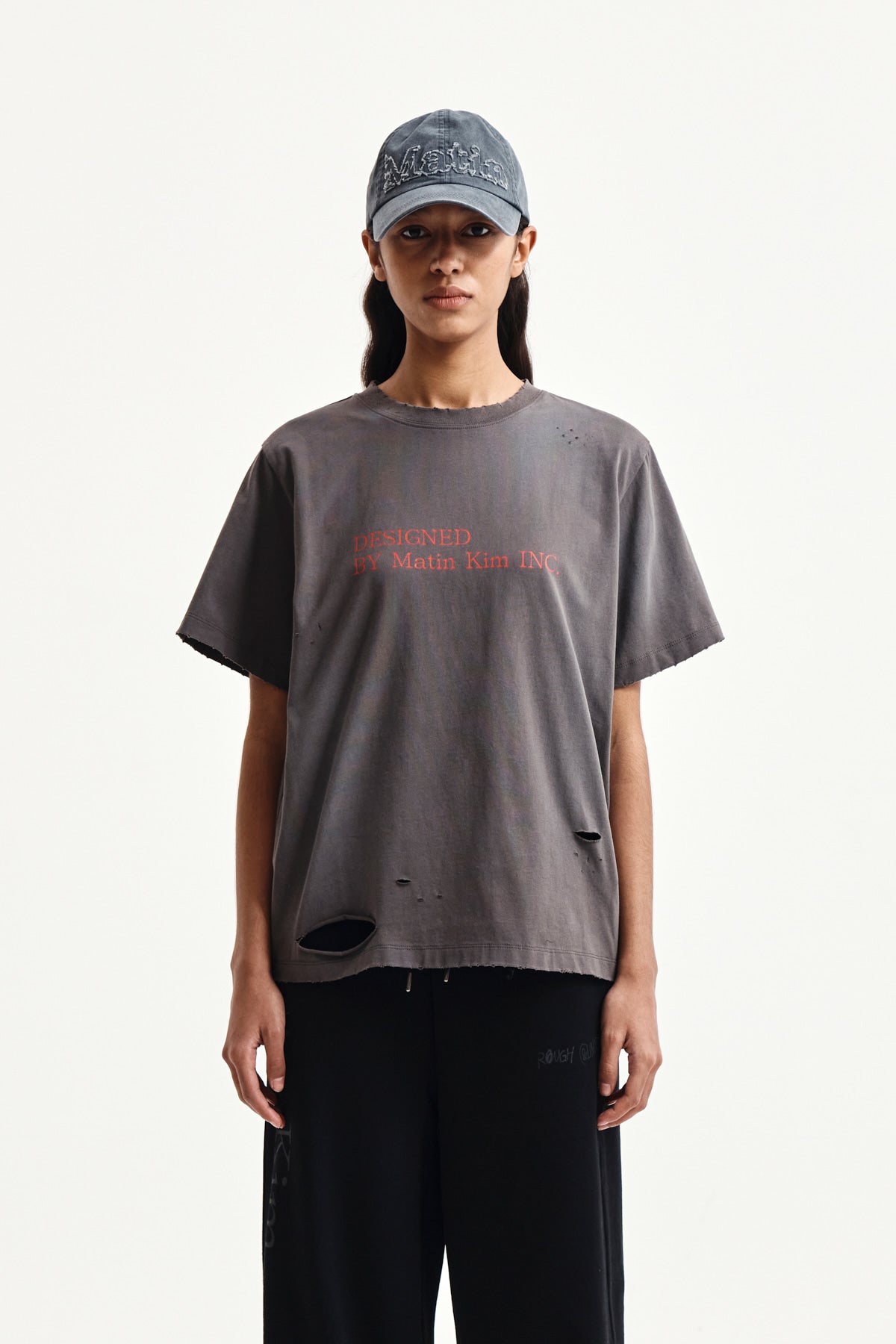 Matin Kim - Spray Washed Lettering Damaged Top (Charcoal) product image 5 | TRAB K-Fashion Australia