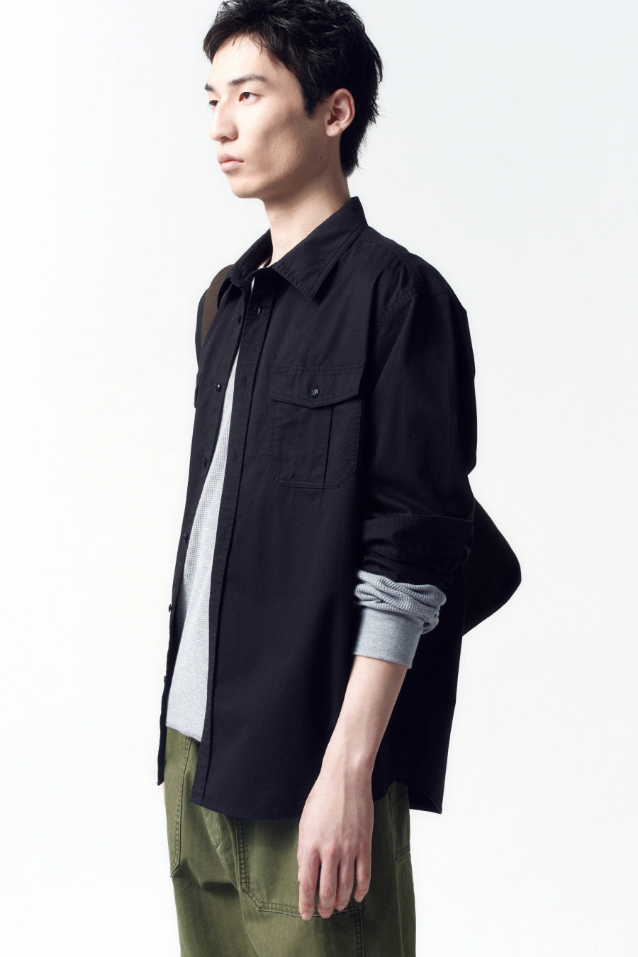 Insilence - Washed Cotton CPO Shirt (Washed Black) product image 4 | TRAB K-Fashion Australia