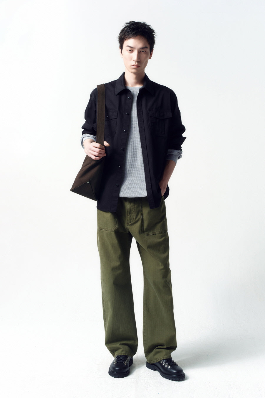 Insilence - HBT Baker Pants (Olive Drab) product image 1 | TRAB K-Fashion Australia