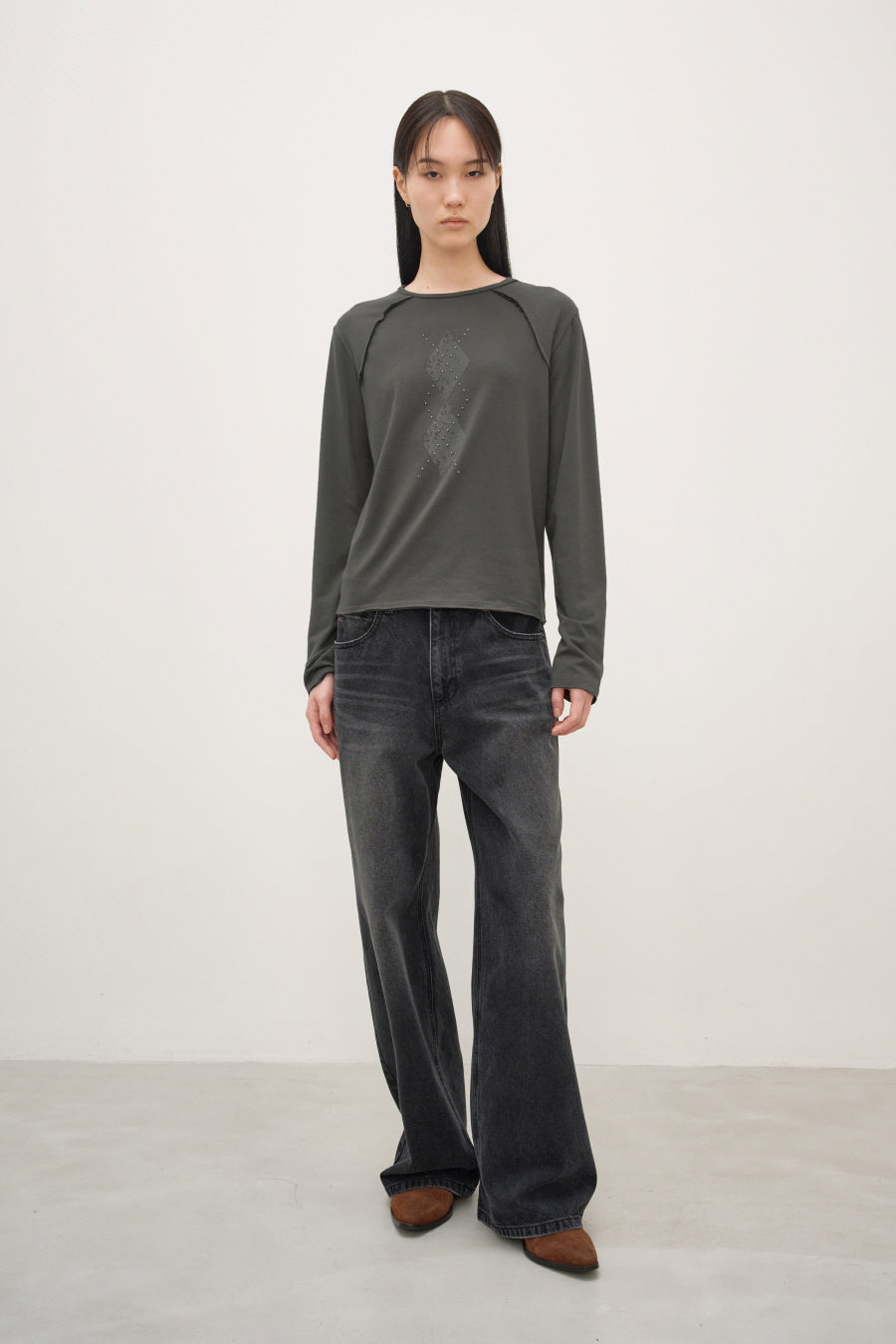 Insilence - Low Waist Wide Jeans (Washed Black) product image 1 | TRAB K-Fashion Australia