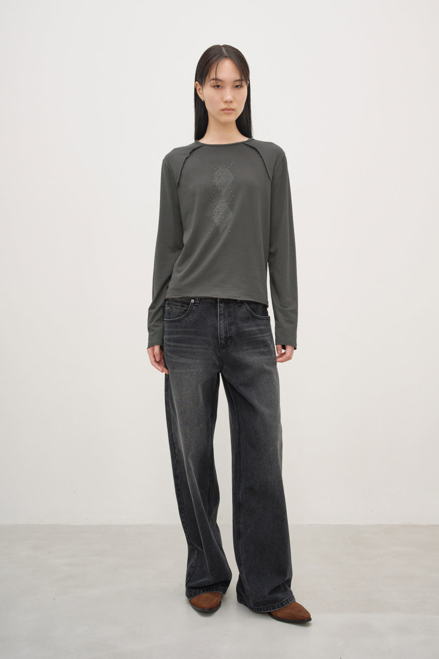 Insilence - Low Waist Wide Jeans (Washed Black) product image 2 | TRAB K-Fashion Australia