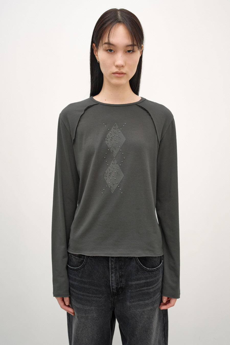 Insilence - Argyle Hotfix Long Sleeve (Khaki) product image 1 | TRAB K-Fashion Australia
