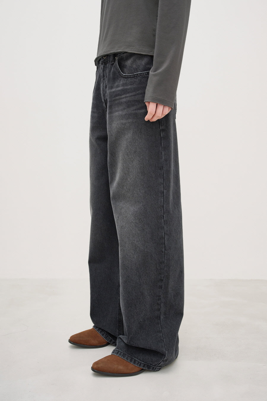 Insilence - Low Waist Wide Jeans (Washed Black) product image 3 | TRAB K-Fashion Australia