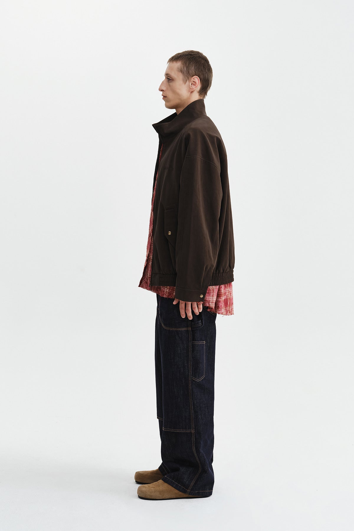 Matin Kim - Small Logo Faux Suede High Neck Jumper (Brown) product image 8 | TRAB K-Fashion Australia