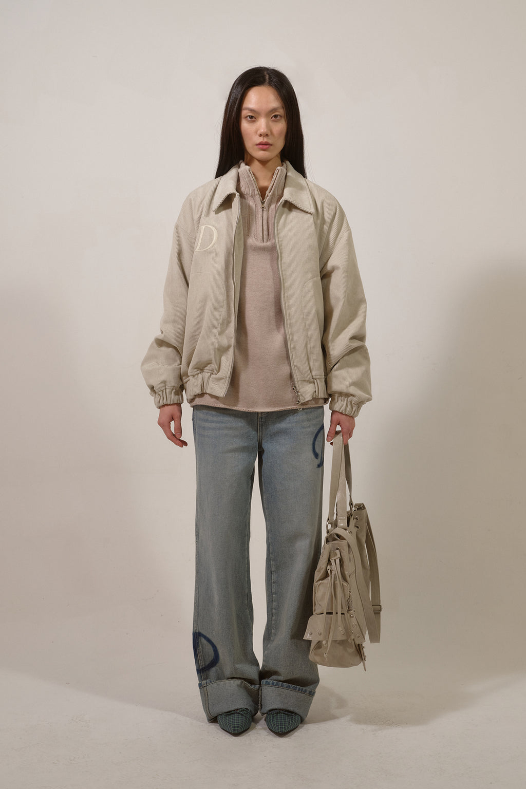Deinet - D & Friends Corduroy Varsity Jacket (Ivory) product image 1 | TRAB K-Fashion Australia