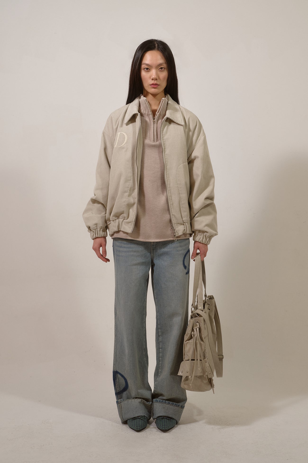 Deinet - D & Friends Corduroy Varsity Jacket (Ivory) product image 1 | TRAB K-Fashion Australia