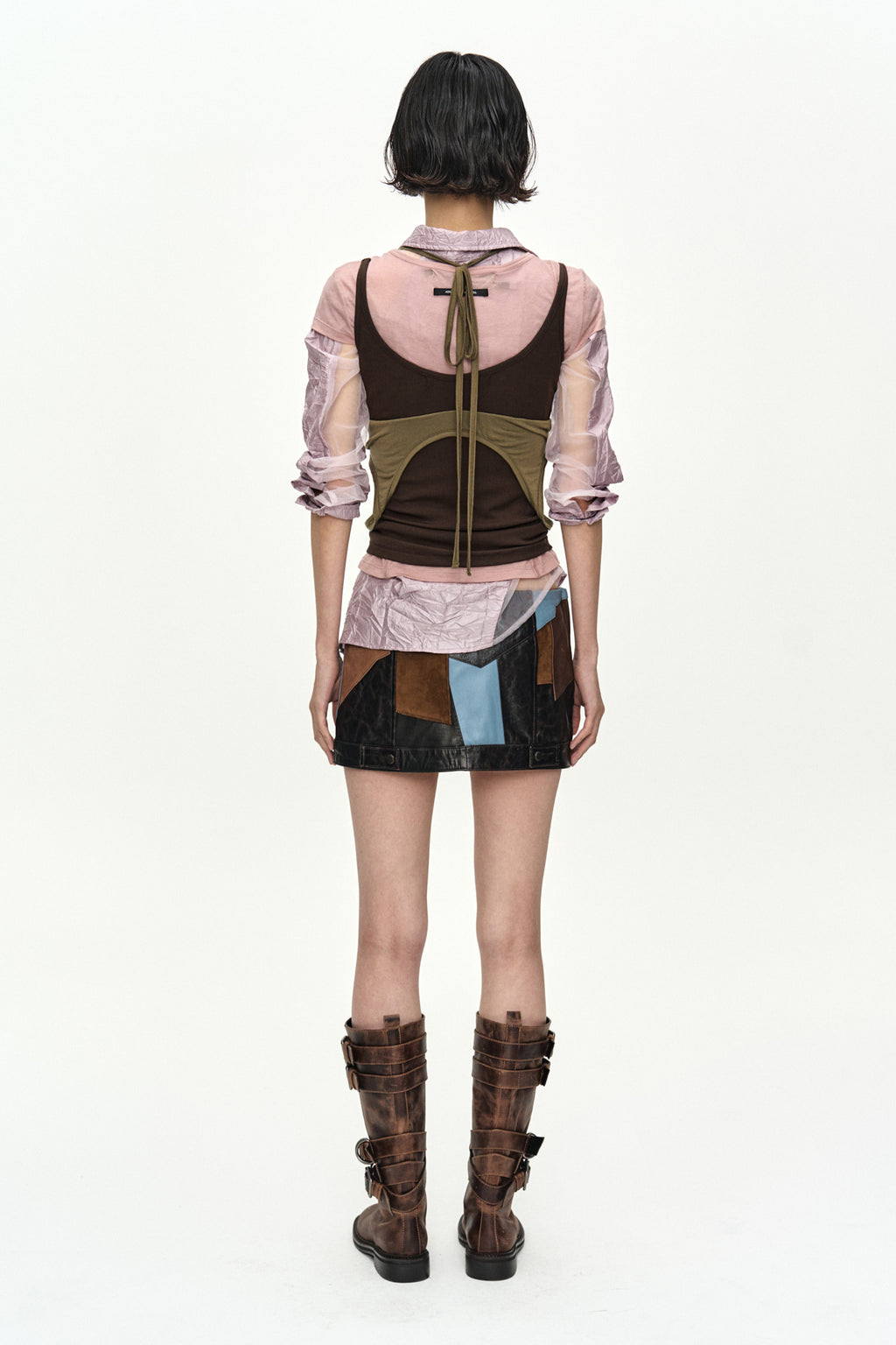 Andersson Bell - [Pre-Order – Ships June 24] Upside-Down Layered T-Shirt (Pink/Brown) product image 4 | TRAB K-Fashion Australia