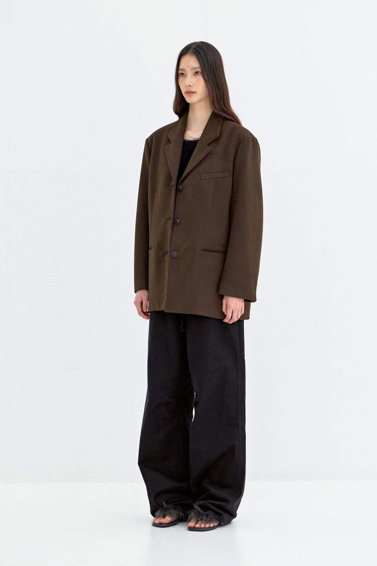 Coor - Fake Suede 3-Button Blazer (Dark Brown) product image 3 | TRAB K-Fashion Australia