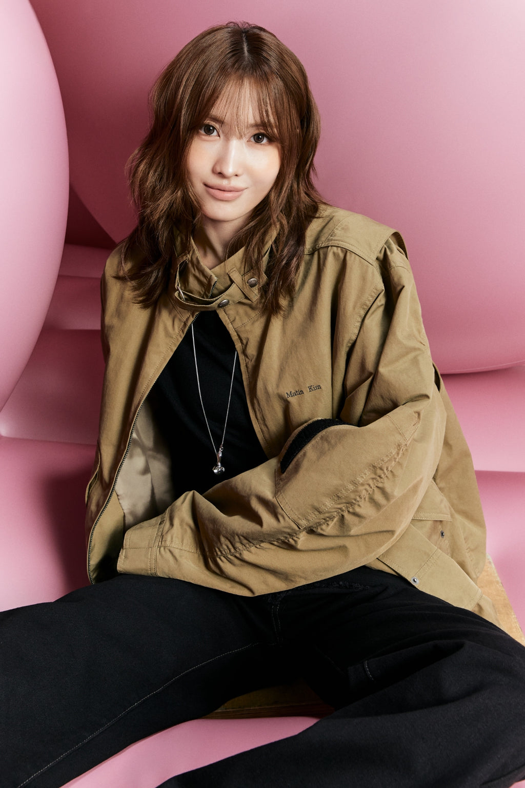Matin Kim - Buckle High Neck Utility Jumper (Khaki) product image 1 | TRAB K-Fashion Australia