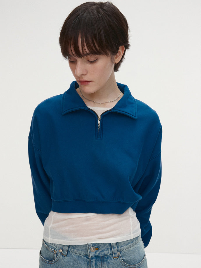 Tonywack - Garment-Dyed Cropped Zip Up Sweatshirt (Indigo) product image 1 | TRAB K-Fashion Australia