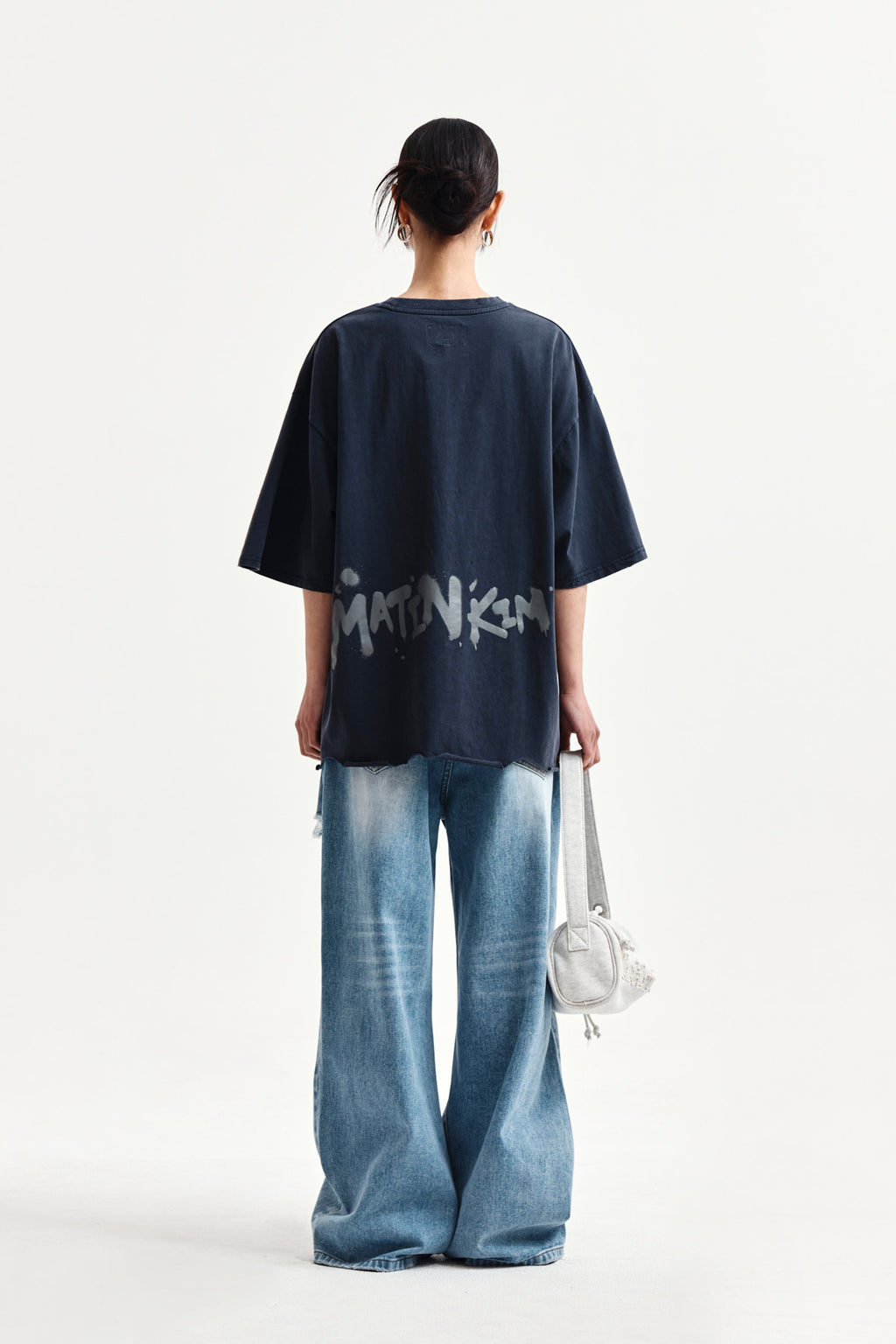 Matin Kim - Raw Cut Graffiti Logo Top (Navy) product image 7 | TRAB K-Fashion Australia