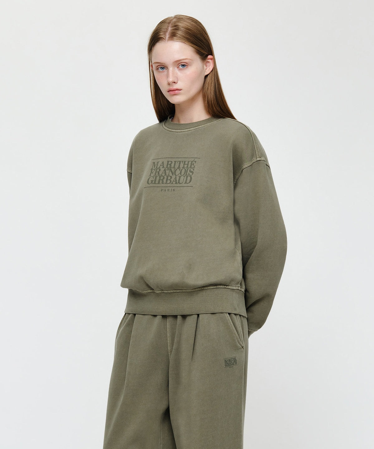 Marithe & Francois Girbaud - Crack Classic Logo Dyeing Oversized Sweatshirt (Khaki) product image 2 | TRAB K-Fashion Australia
