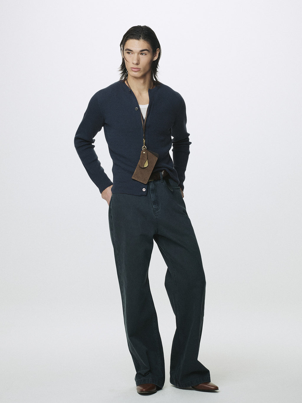 Tonywack - Super Fine Merino Wool Ribbed Cardigan (Slate Navy) product image 2 | TRAB K-Fashion Australia