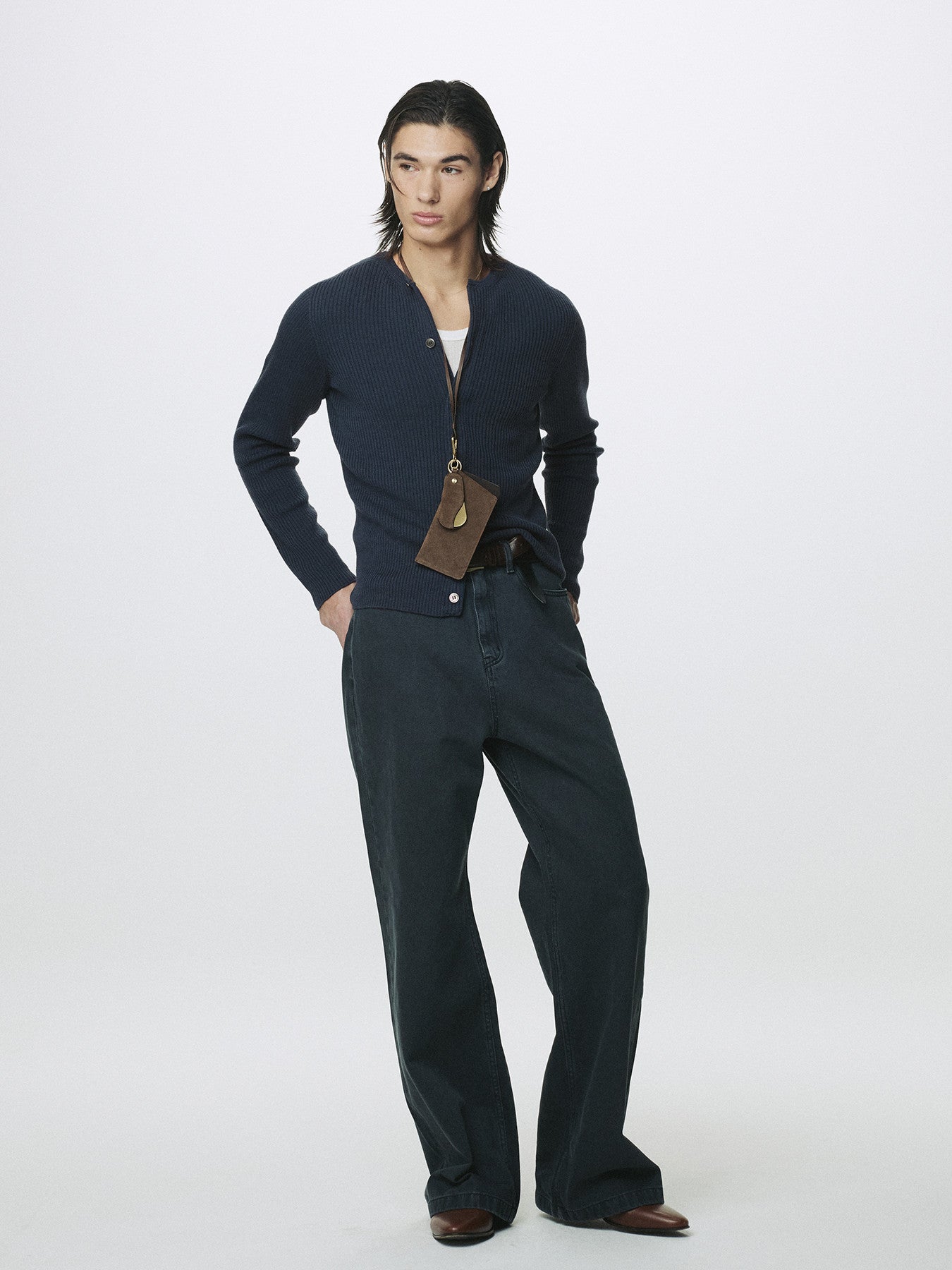 Tonywack - Super Fine Merino Wool Ribbed Cardigan (Slate Navy) product image 2 | TRAB K-Fashion Australia