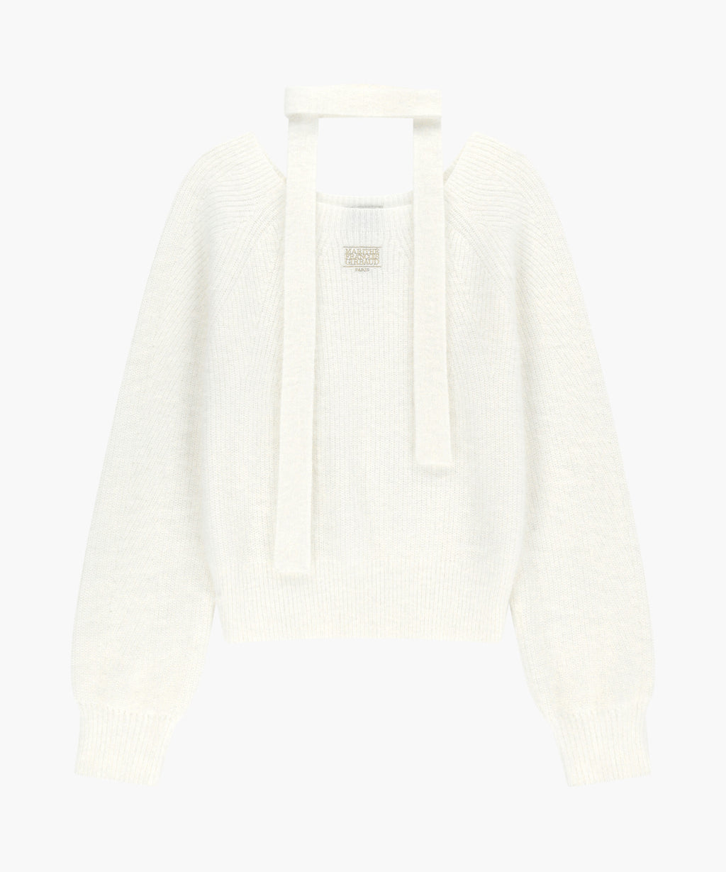 Marithe & Francois Girbaud - Premium Micro Classic Logo Angora Muffler Set Crop Knit (Ivory) product image 5 | TRAB K-Fashion Australia
