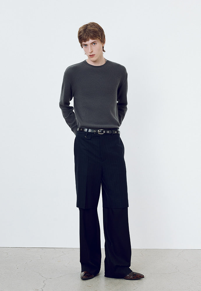 Tonywack - Virgin Wool Layered Trousers (Navy Pinstripe) product image 3 | TRAB K-Fashion Australia