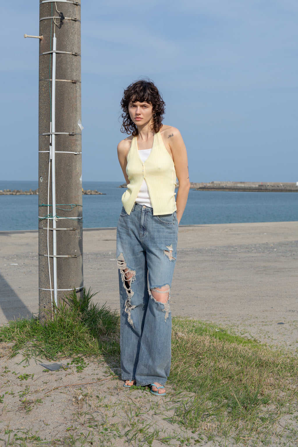 Matin Kim - Layered Button Halter Neck Top (Light Yellow) product image 7 | TRAB K-Fashion Australia