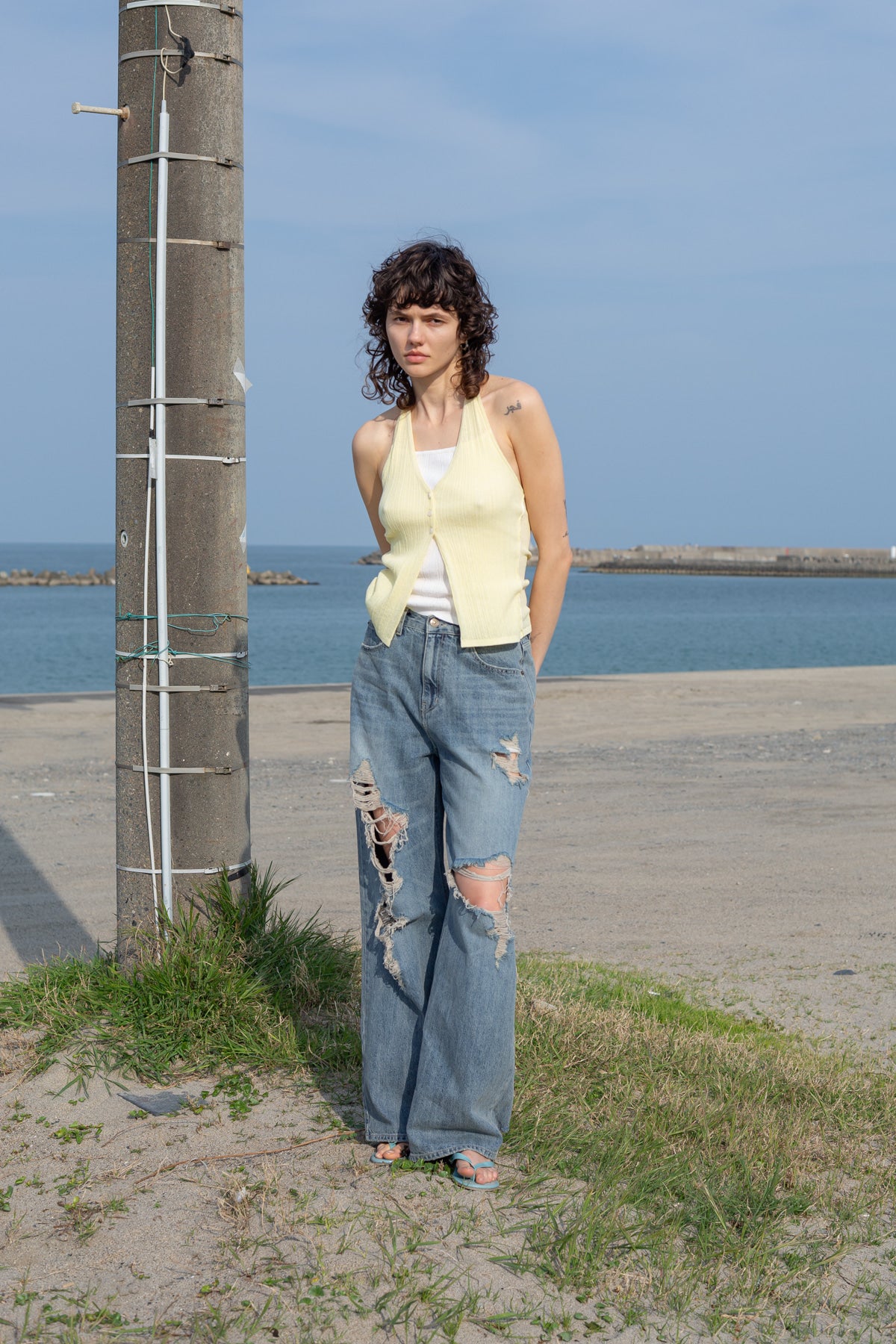 Matin Kim - Layered Button Halter Neck Top (Light Yellow) product image 7 | TRAB K-Fashion Australia