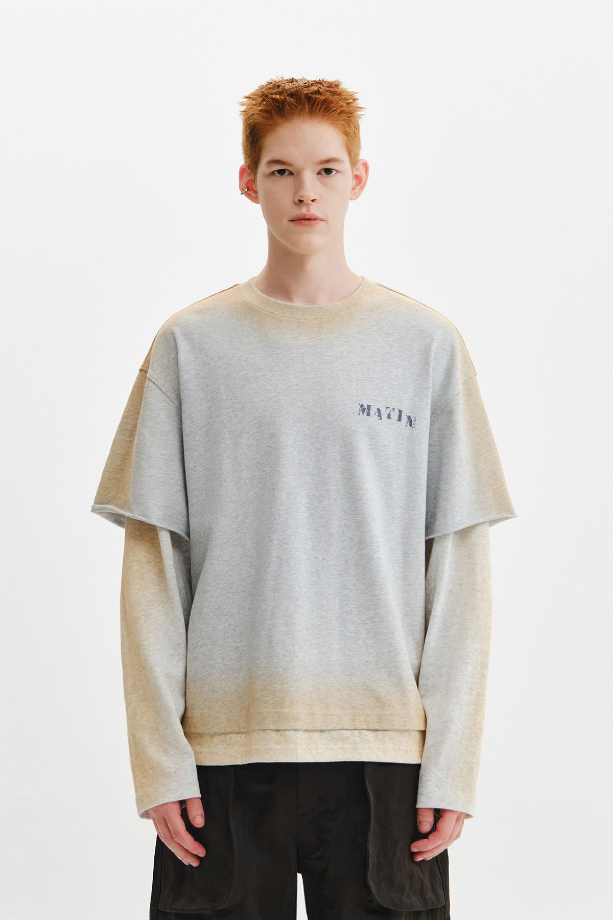 Matin Kim - Dust Washed Logo Layered Top (Grey) product image 7 | TRAB K-Fashion Australia