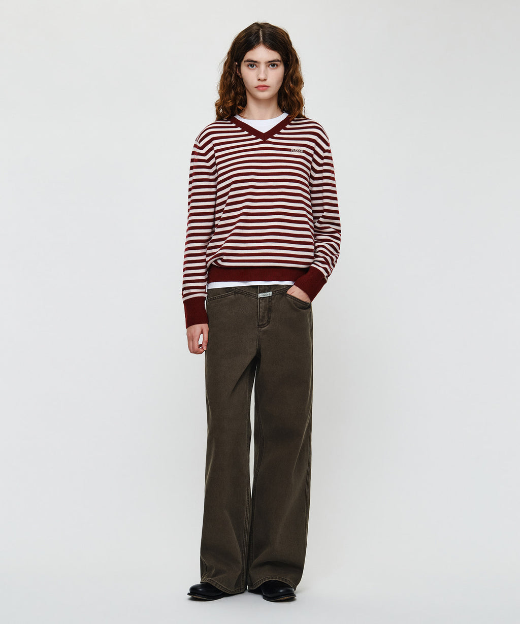 Marithe & Francois Girbaud - Micro Classic Logo V-neck Knit (Burgundy) product image 3 | TRAB K-Fashion Australia