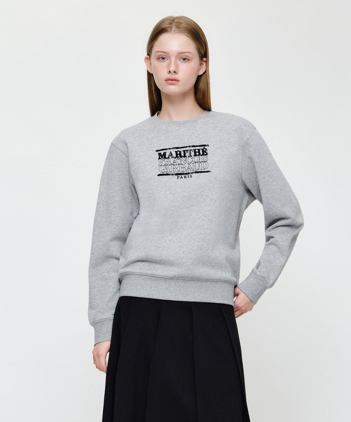 Marithe & Francois Girbaud - Classic Logo Check Applique Sweatshirt (Heather Gray) product image 1 | TRAB K-Fashion Australia