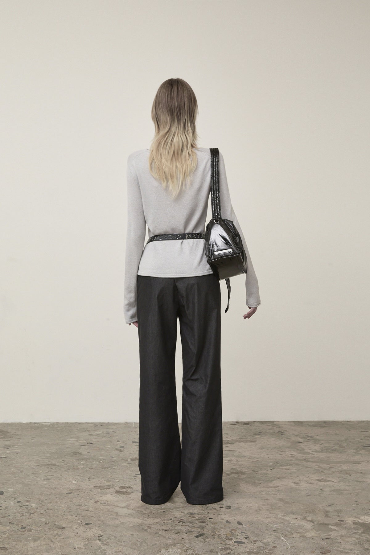 Matin Kim - Glitter Slim Logo Knit Top (Light Grey) product image 7 | TRAB K-Fashion Australia