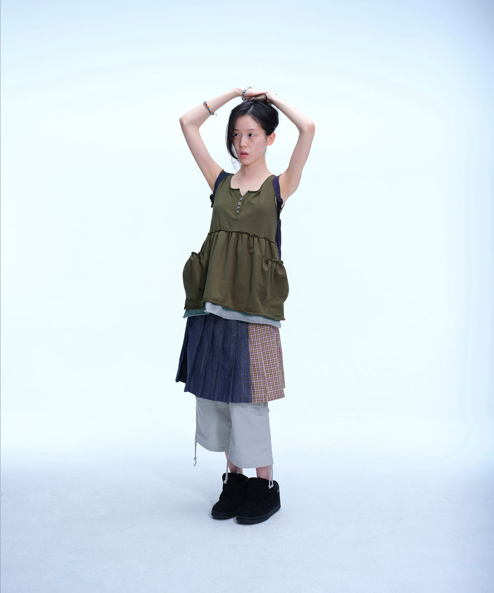 Coyseio - Shirring Pocket Sleeveless (Khaki) product image 5 | TRAB K-Fashion Australia