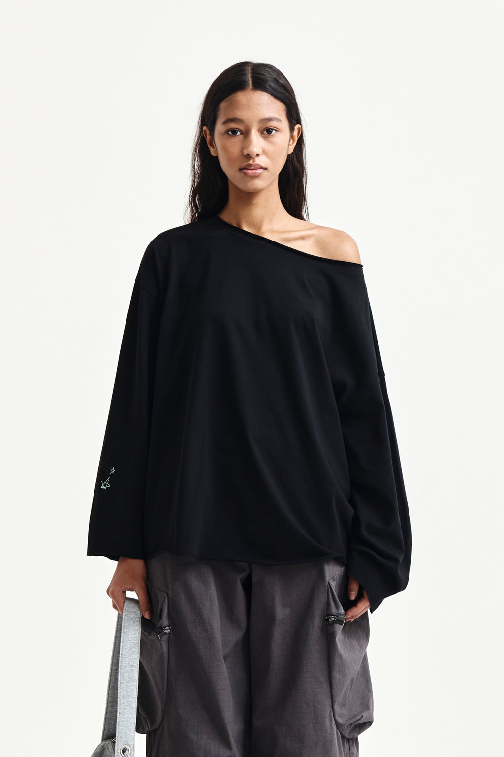 Matin Kim - Raw Hem Finished Boat Neck Top (Black) product image 10 | TRAB K-Fashion Australia