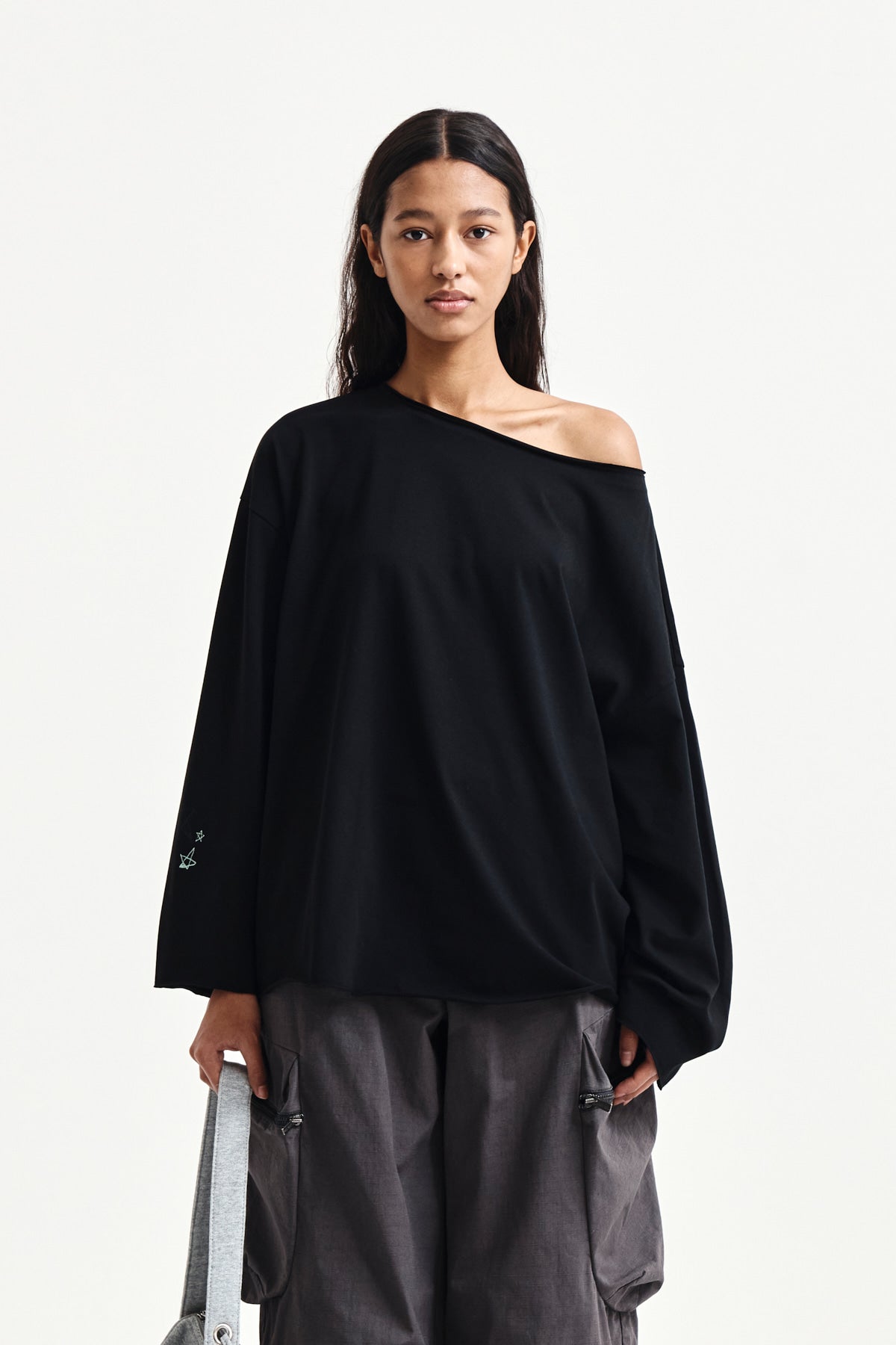 Matin Kim - Raw Hem Finished Boat Neck Top (Black) product image 10 | TRAB K-Fashion Australia