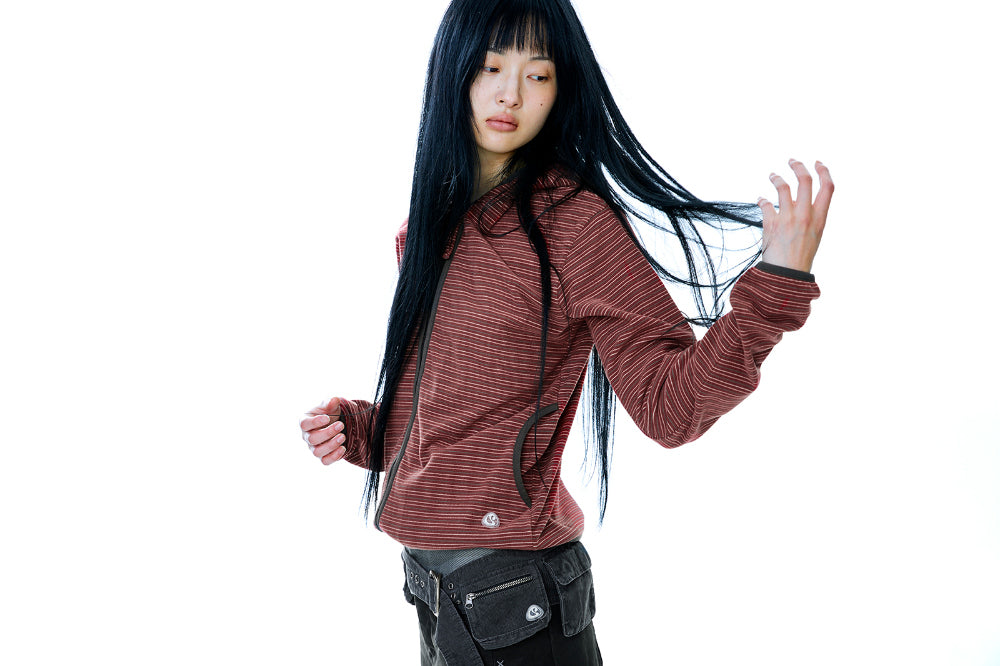 Coyseio - Stripe Fleece Hood Zip-Up (Red) product image 4 | TRAB K-Fashion Australia