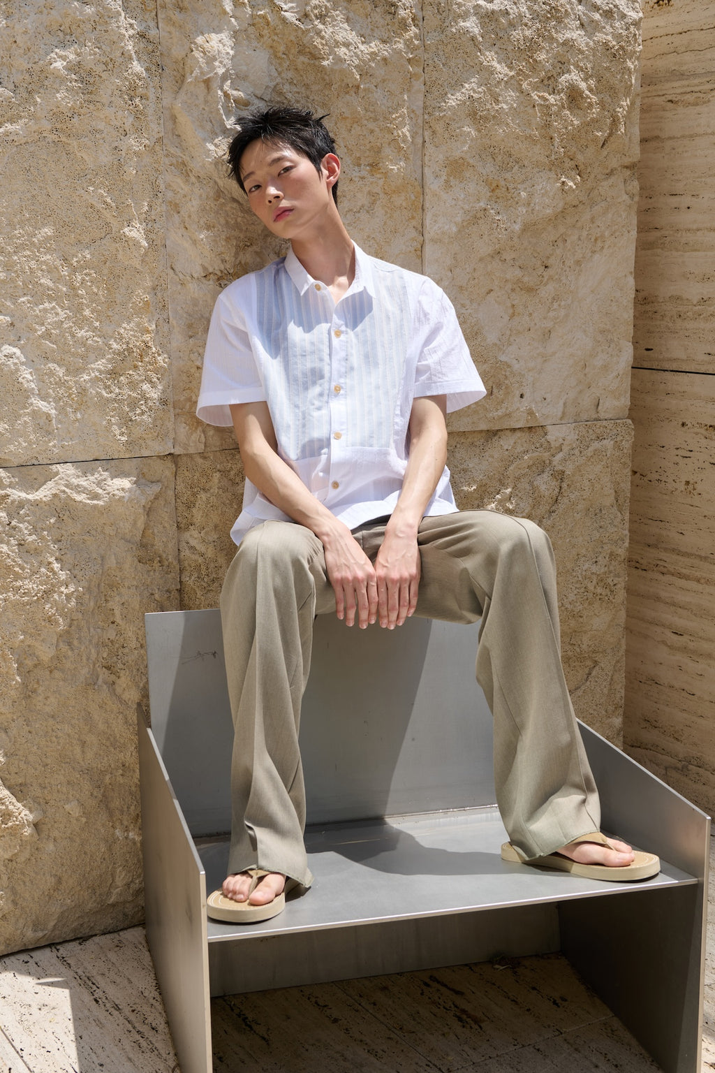 STU - Stripe Panel Shirt (White) product image 2 | TRAB K-Fashion Australia