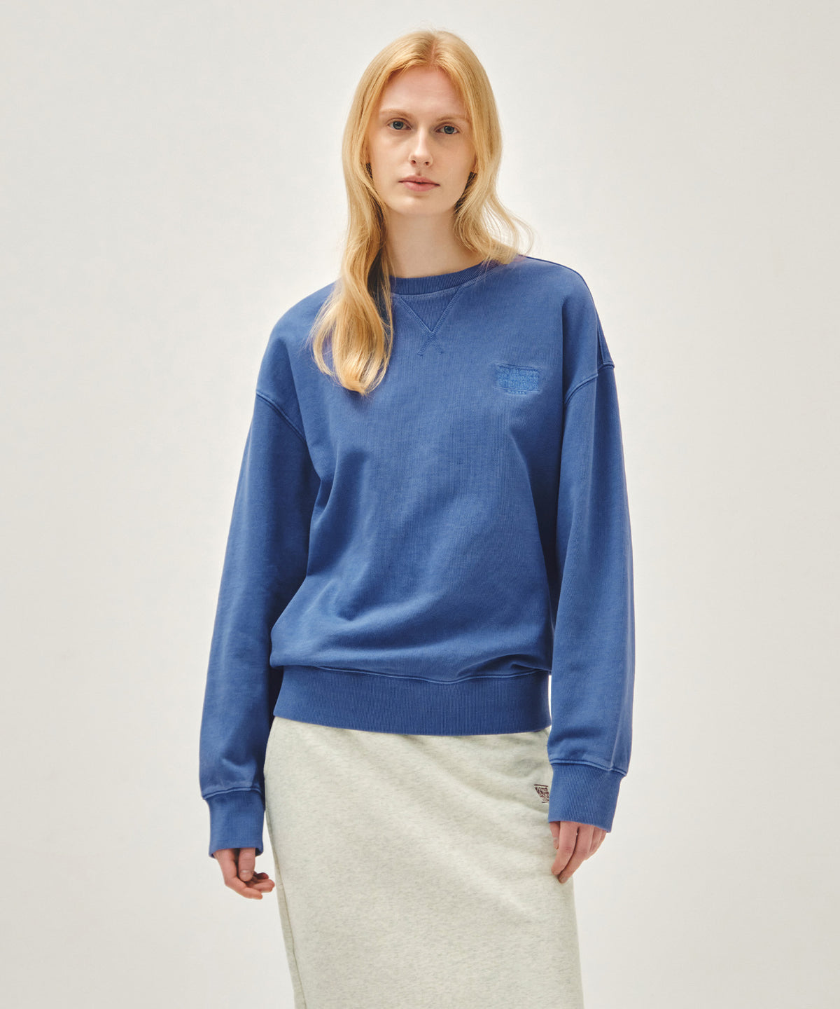 Marithe & Francois Girbaud - Outline Classic Logo Dyeing Oversized Sweatshirt (Blue) product image 1 | TRAB K-Fashion Australia