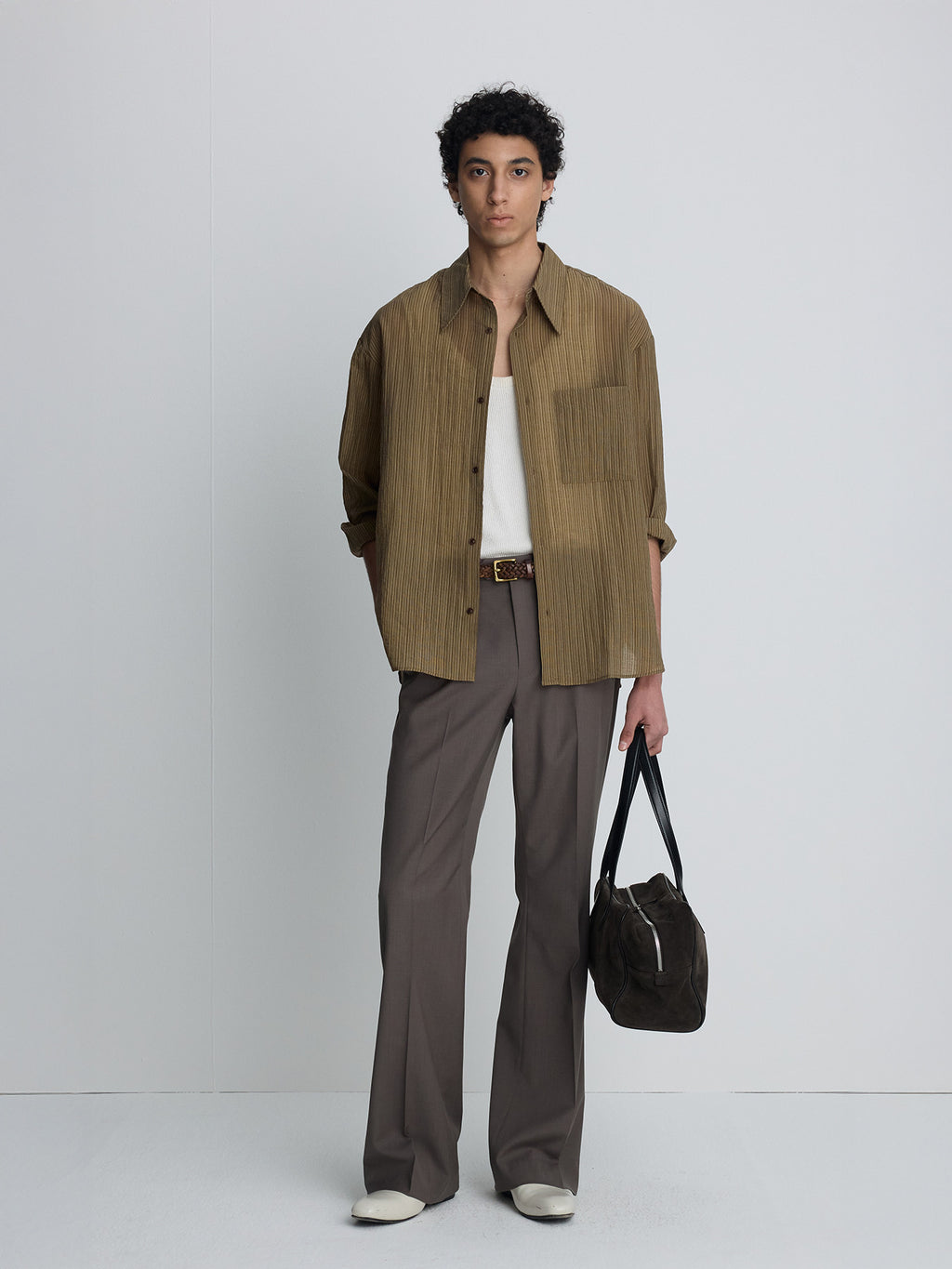Tonywack - Lyocell Oversized Stripe Shirt (Olive Stripe) product image 9 | TRAB K-Fashion Australia