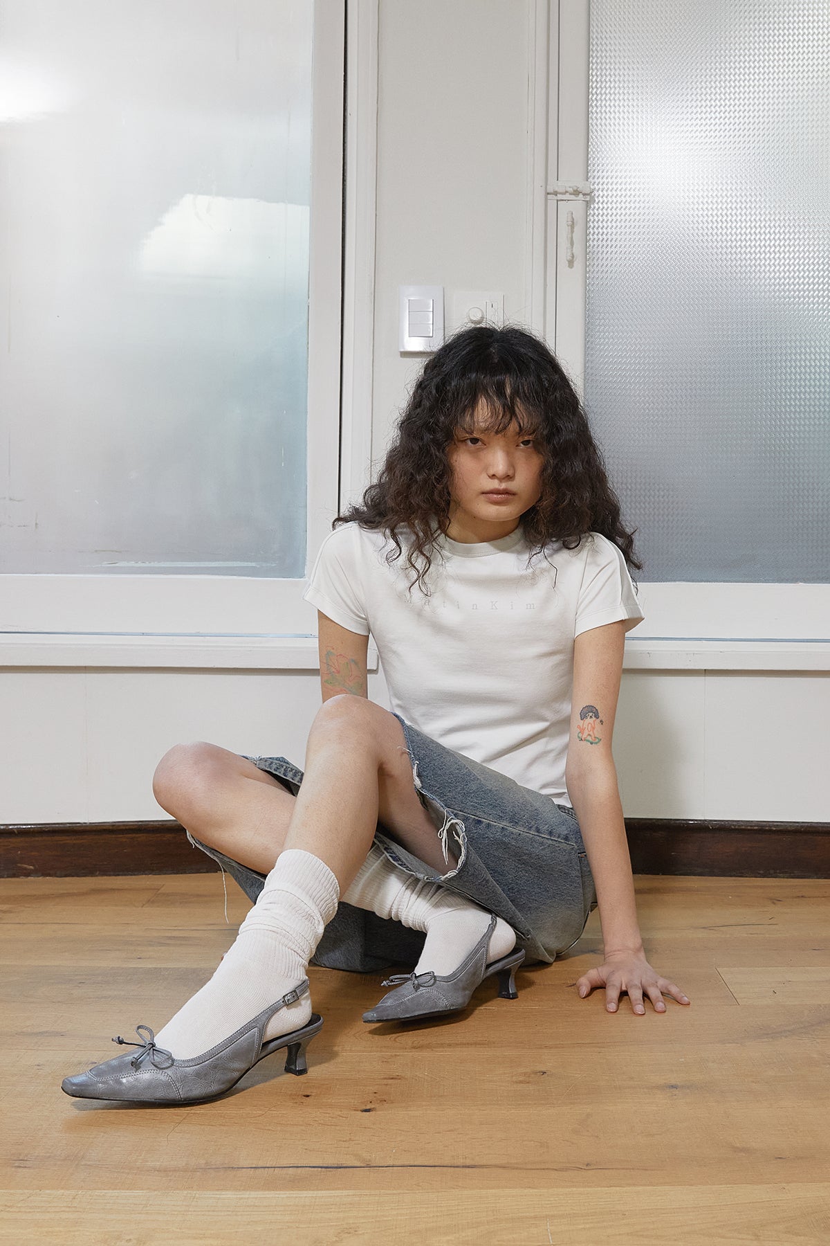 Matin Kim - Color Line Point Logo Crop Top (White) product image 10 | TRAB K-Fashion Australia