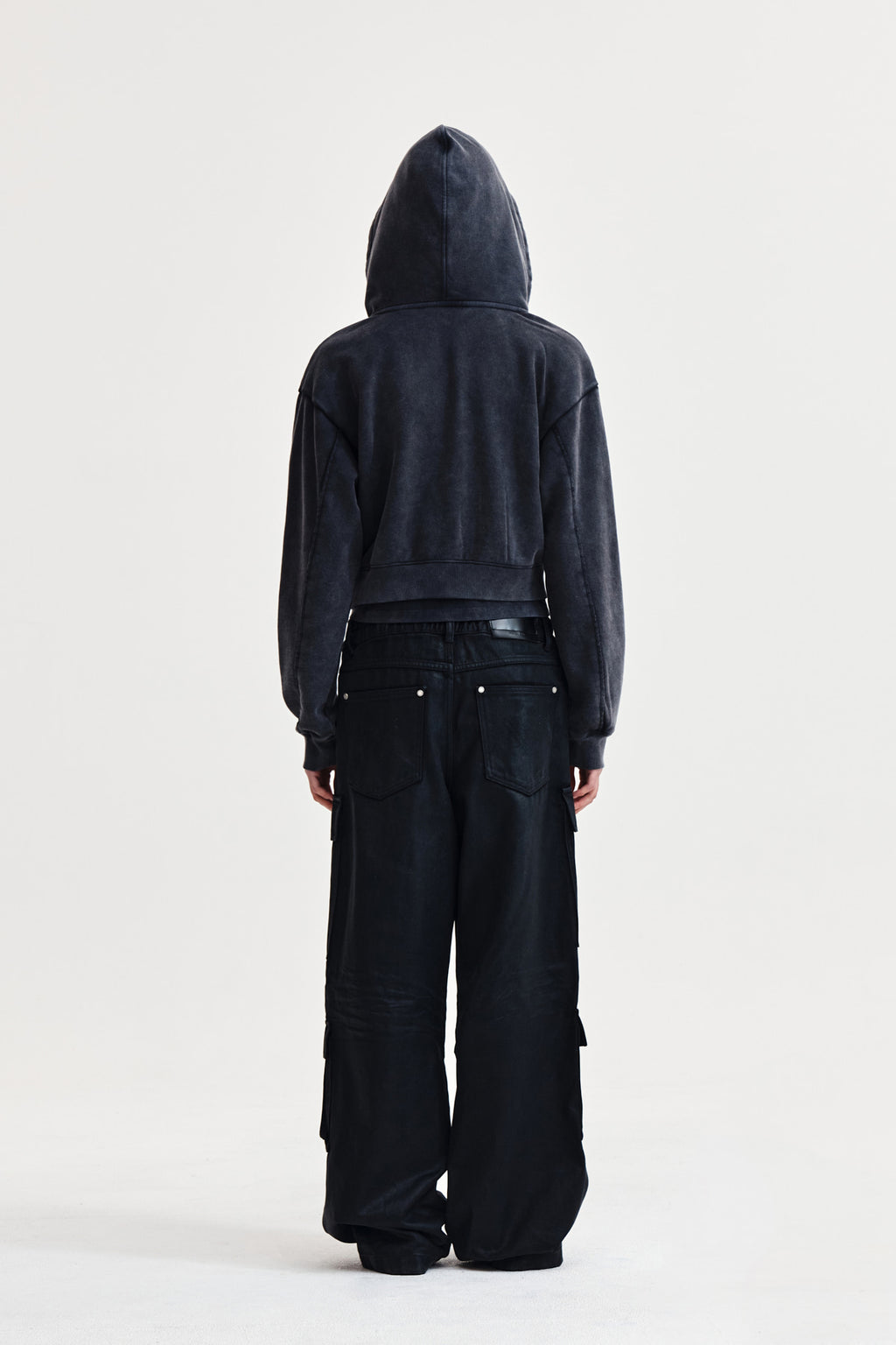 Matin Kim - Washed Layered Crop Hoody (Charcoal) product image 7 | TRAB K-Fashion Australia
