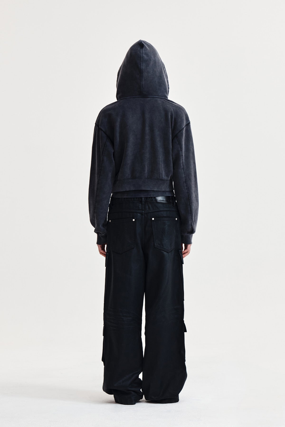 Matin Kim - Washed Layered Crop Hoody (Charcoal) product image 7 | TRAB K-Fashion Australia