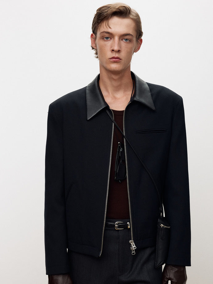 Tonywack - Leather Trim Wool Cotton Blouson (Navy) product image 1 | TRAB K-Fashion Australia