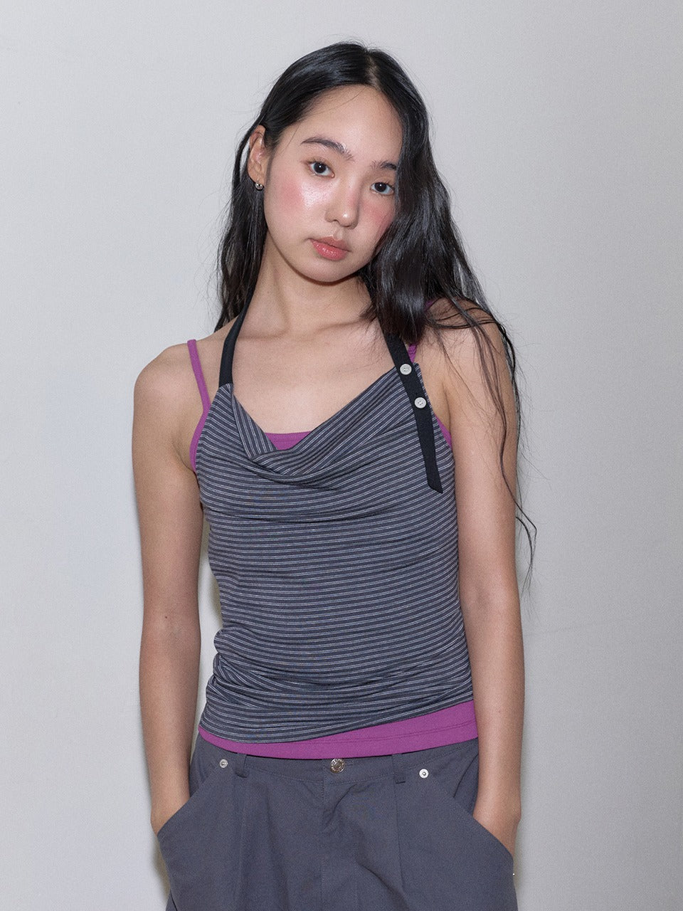 Margarin Fingers - Stripe Halter Top (Charcoal) product image 1 | TRAB K-Fashion Australia