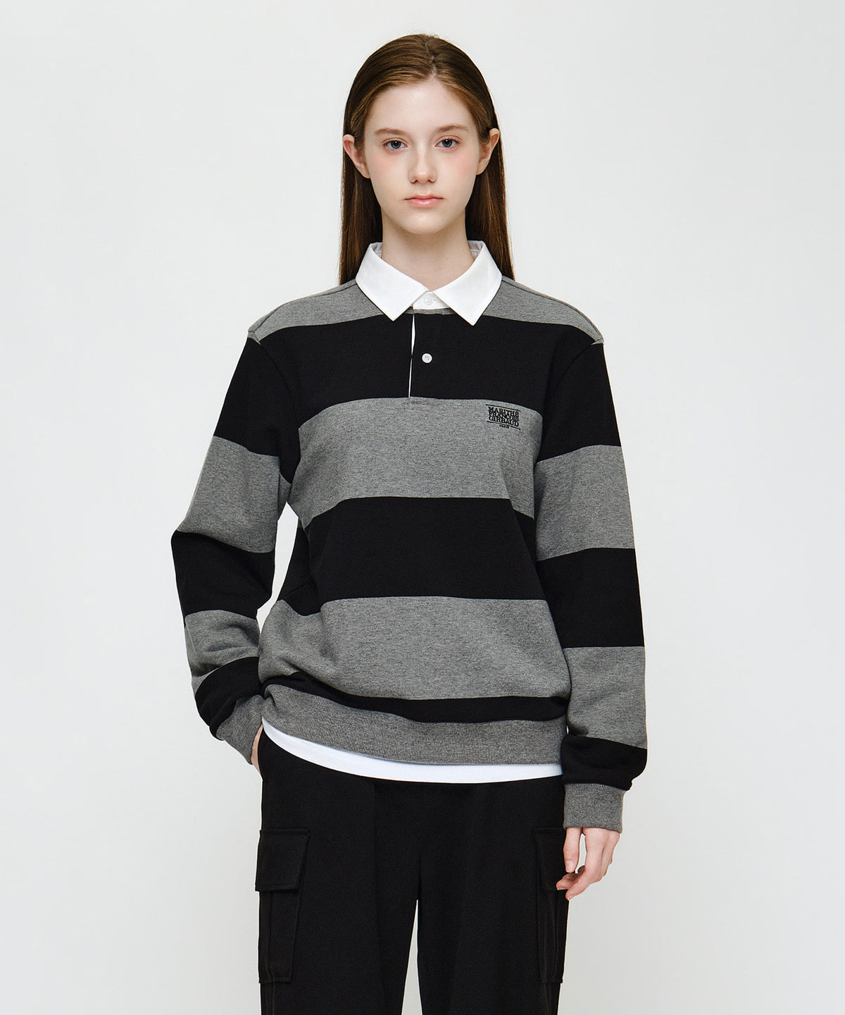 Marithe & Francois Girbaud - Small Classic Logo Rugby Stripe Sweatshirt (Black) product image 1 | TRAB K-Fashion Australia