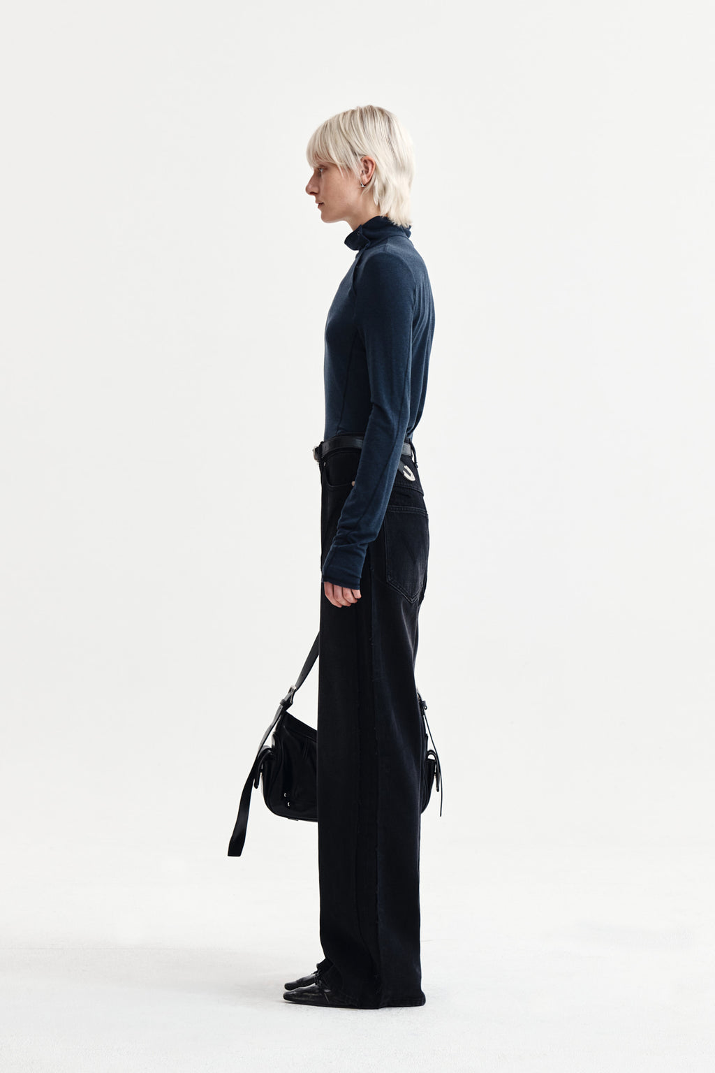 Matin Kim - Button Slit Half Neck Top (Navy) product image 6 | TRAB K-Fashion Australia