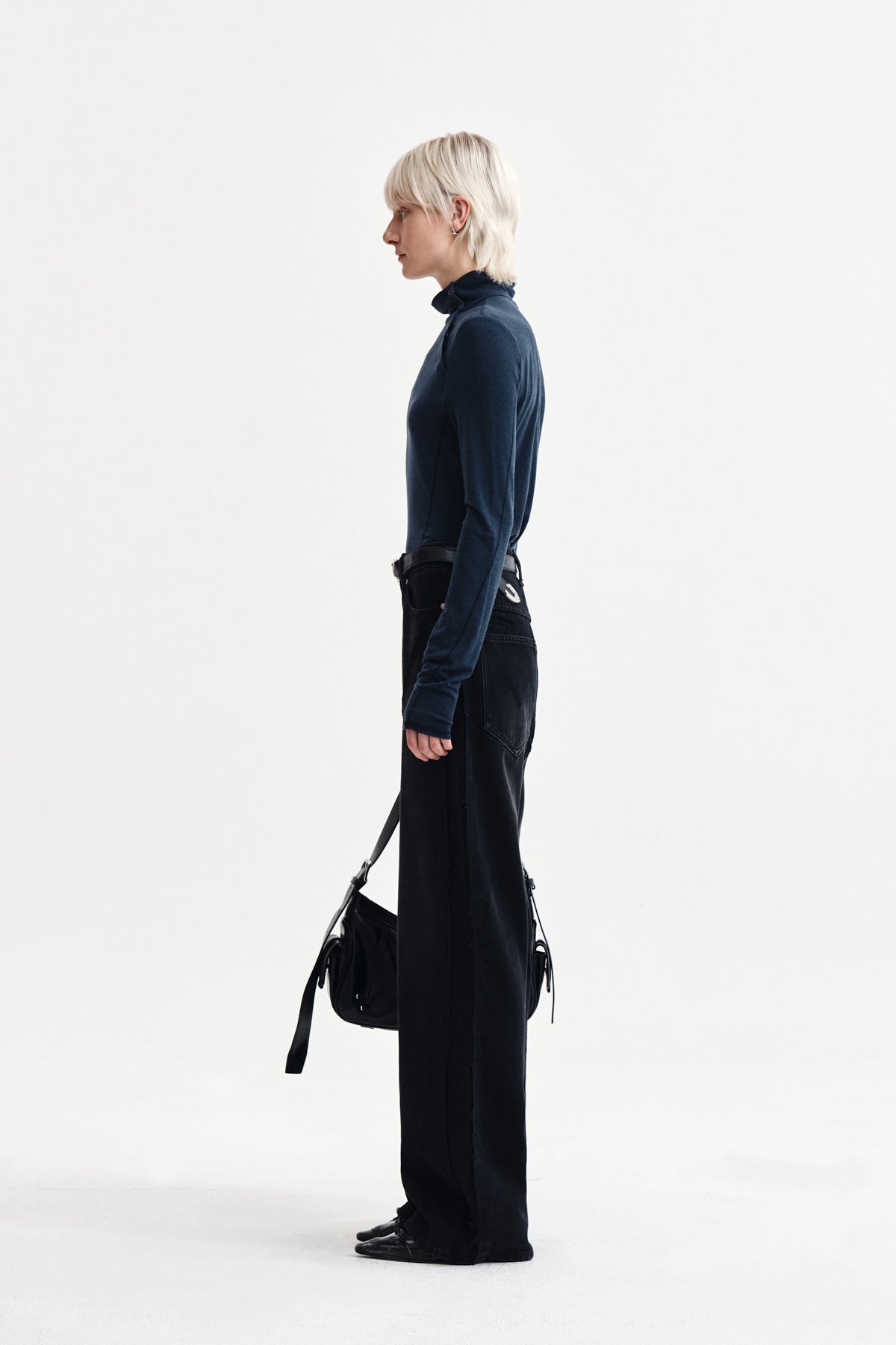 Matin Kim - Button Slit Half Neck Top (Navy) product image 6 | TRAB K-Fashion Australia