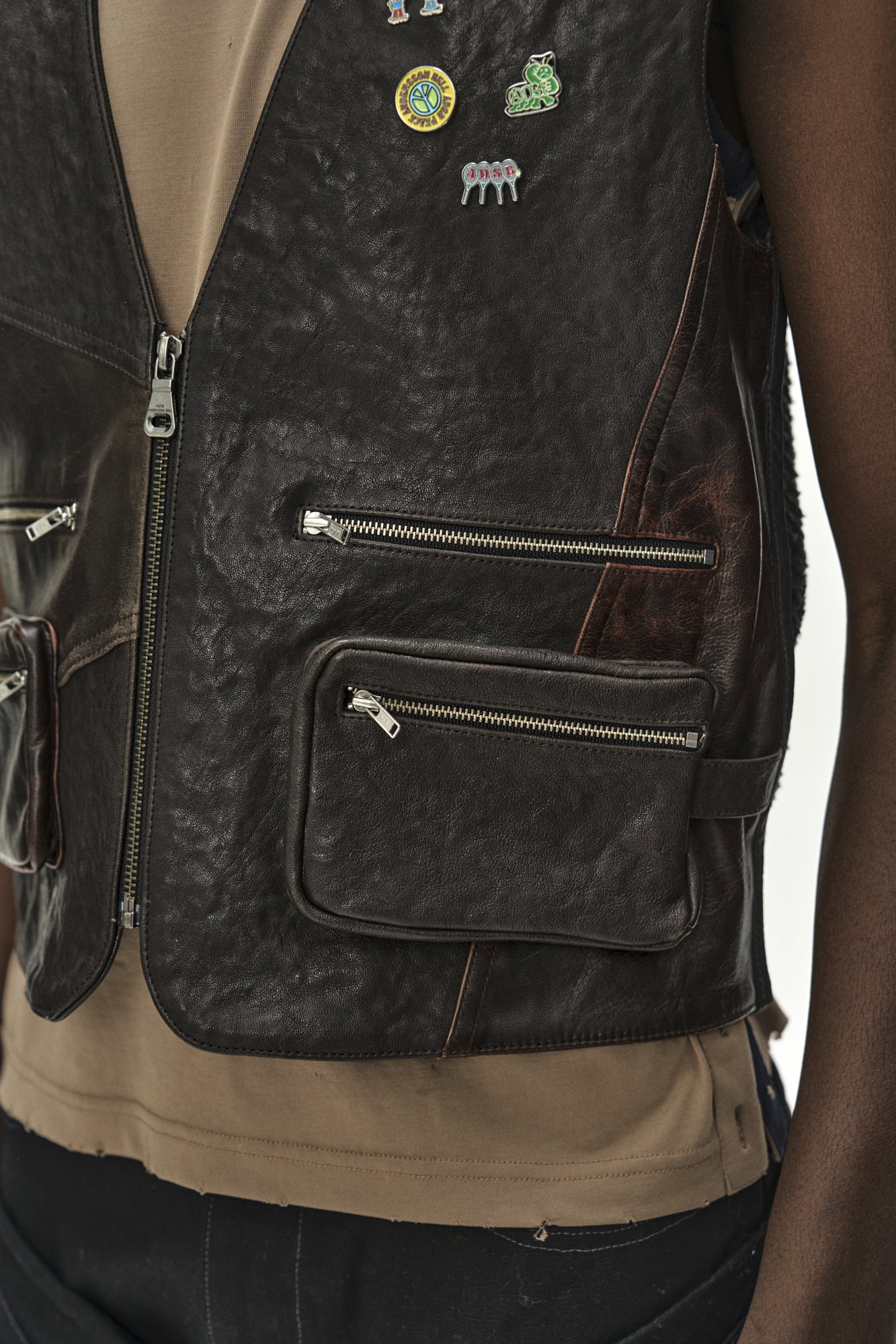 Andersson Bell - Back Knit Patchwork Leather Vest (Brown) product image 7 | TRAB K-Fashion Australia