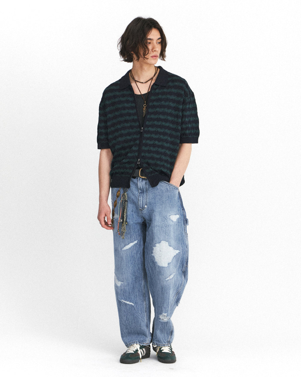 Eastlogue - Weavy Zip Up Half Cardigan (D.navy & Green) product image 1 | TRAB K-Fashion Australia
