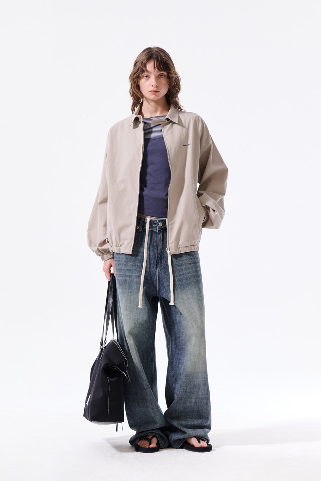 Matin Kim - Small Logo Cotton Zip Up Jumper (Light Beige) product image 10 | TRAB K-Fashion Australia