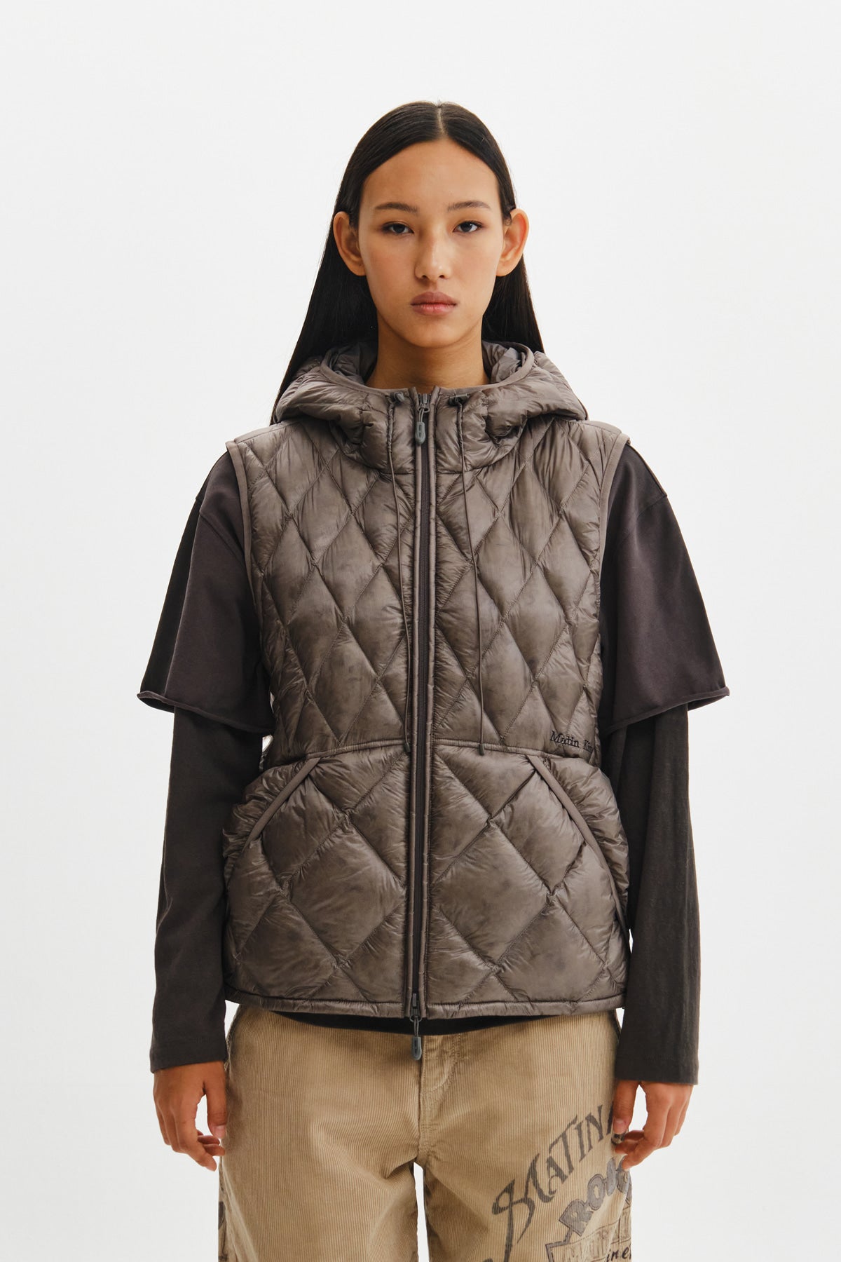 Matin Kim - Mix Quilted Light Down Vest (Grey) product image 7 | TRAB K-Fashion Australia